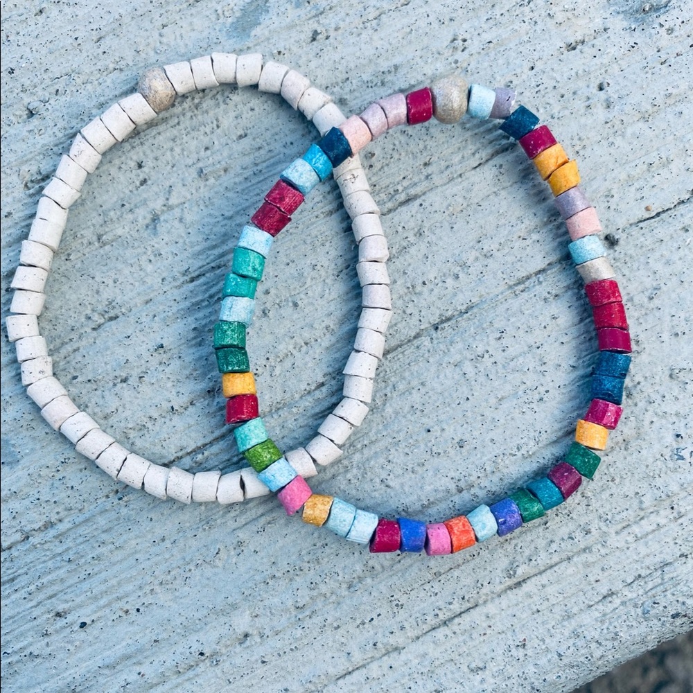 2 Boho Beaded Friendship Bracelets Stretchy Hand Dyed Beads